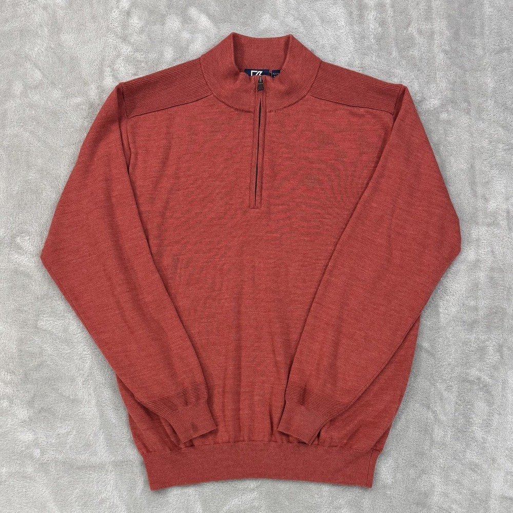Cutter & Buck Sweater Mens XLT‎ Red 1/4 Zip Merino Wool Blend Banded Bottom